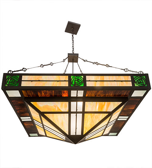 Meyda Lighting Bungalow Rose 68" 8-Light Timeless Bronze Inverted Pendant Light With Multi-Colored Shade Glass