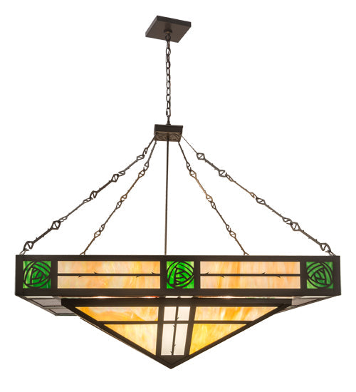 Meyda Lighting Bungalow Rose 68" 8-Light Timeless Bronze Inverted Pendant Light With Multi-Colored Shade Glass