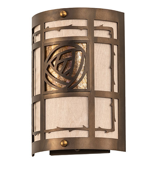 Meyda Lighting Bungalow Rose 9" 2-Light Antique Copper Wall Sconce With Amber Mica & Birchwood Shade Glass