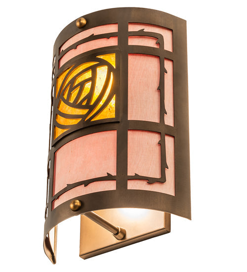 Meyda Lighting Bungalow Rose 9" 2-Light Antique Copper Wall Sconce With Amber Mica & Birchwood Shade Glass