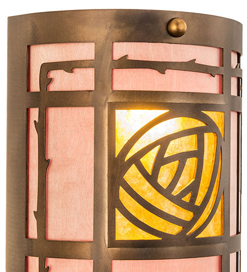 Meyda Lighting Bungalow Rose 9" 2-Light Antique Copper Wall Sconce With Amber Mica & Birchwood Shade Glass