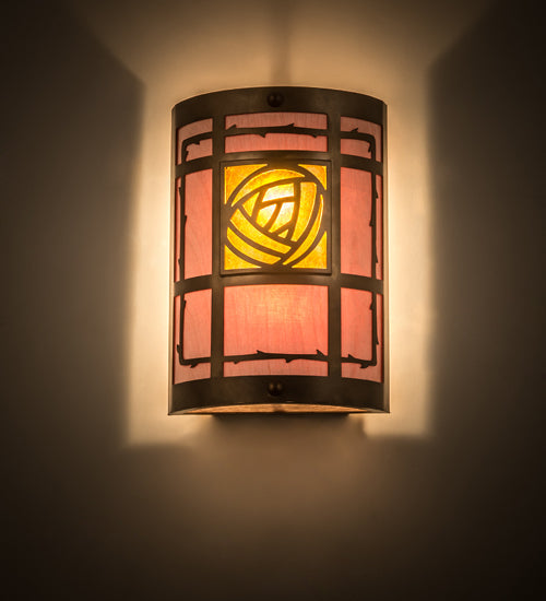 Meyda Lighting Bungalow Rose 9" 2-Light Antique Copper Wall Sconce With Amber Mica & Silver Mica Shade Glass
