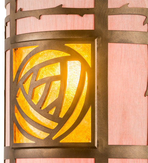 Meyda Lighting Bungalow Rose 9" 2-Light Antique Copper Wall Sconce With Amber Mica & Silver Mica Shade Glass