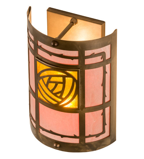 Meyda Lighting Bungalow Rose 9" 2-Light Antique Copper Wall Sconce With Amber Mica & Silver Mica Shade Glass