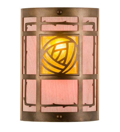 Meyda Lighting Bungalow Rose 9" 2-Light Antique Copper Wall Sconce With Amber Mica & Silver Mica Shade Glass