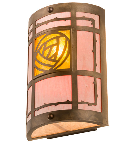 Meyda Lighting Bungalow Rose 9" 2-Light Antique Copper Wall Sconce With Amber Mica & Silver Mica Shade Glass