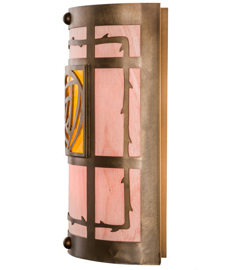 Meyda Lighting Bungalow Rose 9" 2-Light Antique Copper Wall Sconce With Amber Mica & Silver Mica Shade Glass
