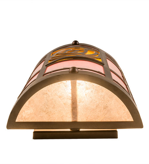 Meyda Lighting Bungalow Rose 9" 2-Light Antique Copper Wall Sconce With Amber Mica & Silver Mica Shade Glass