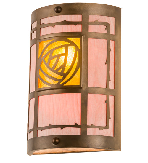 Meyda Lighting Bungalow Rose 9" 2-Light Antique Copper Wall Sconce With Amber Mica & Silver Mica Shade Glass