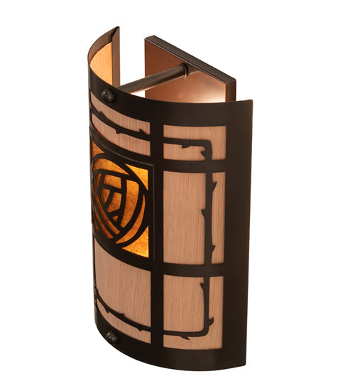 Meyda Lighting Bungalow Rose 9" 2-Light Craftsman Brown On Brass Wall Sconce With Amber Mica & Silver Mica Shade Glass