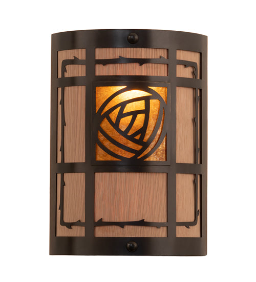 Meyda Lighting Bungalow Rose 9" 2-Light Craftsman Brown On Brass Wall Sconce With Amber Mica & Silver Mica Shade Glass