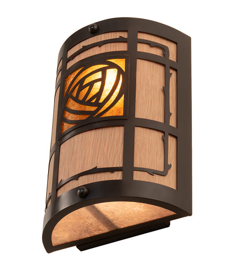 Meyda Lighting Bungalow Rose 9" 2-Light Craftsman Brown On Brass Wall Sconce With Amber Mica & Silver Mica Shade Glass