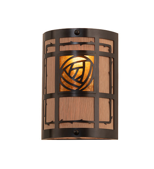 Meyda Lighting Bungalow Rose 9" 2-Light Craftsman Brown On Brass Wall Sconce With Amber Mica & Silver Mica Shade Glass