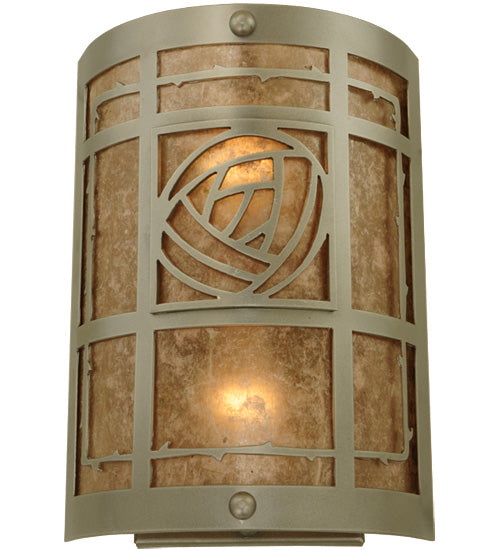 Meyda Lighting Bungalow Rose 9" 2-Light Nickel Wall Sconce With Silver Mica Shade Glass