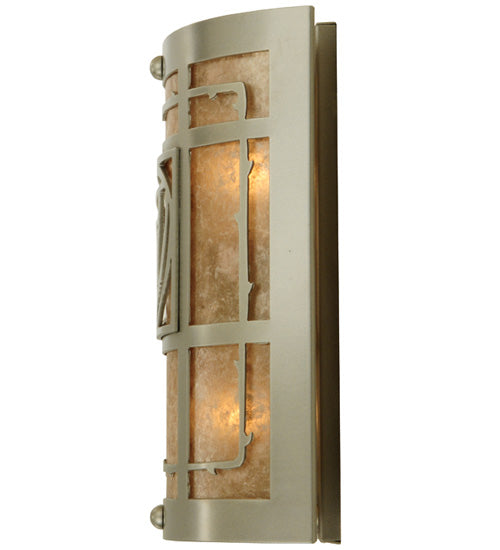 Meyda Lighting Bungalow Rose 9" 2-Light Nickel Wall Sconce With Silver Mica Shade Glass