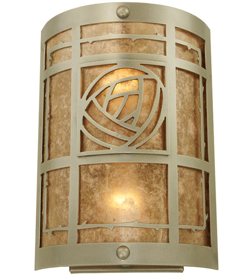 Meyda Lighting Bungalow Rose 9" 2-Light Nickel Wall Sconce With Silver Mica Shade Glass