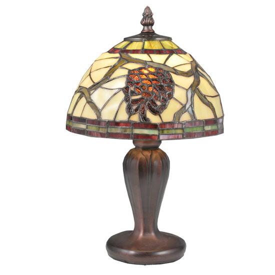 Meyda Lighting Burgundy Pinecone 13" Table Lamp With Stained Shade Glass