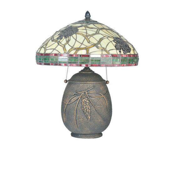 Meyda Lighting Burgundy Pinecone 20" 2-Light Table Lamp With Multi-Color Shade Glass