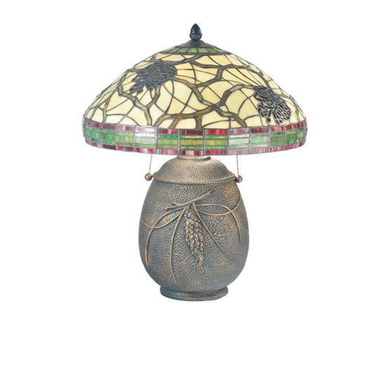 Meyda Lighting Burgundy Pinecone 20" 2-Light Table Lamp With Multi-Color Shade Glass