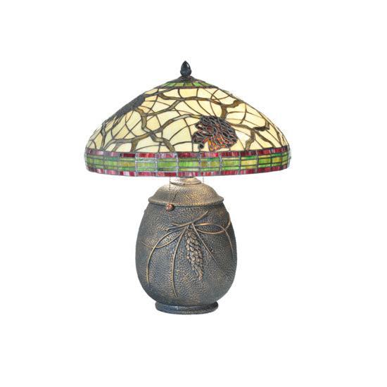 Meyda Lighting Burgundy Pinecone 20" 2-Light Table Lamp With Multi-Color Shade Glass