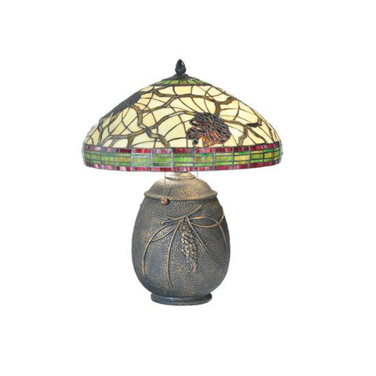 Meyda Lighting Burgundy Pinecone 20" 2-Light Table Lamp With Multi-Color Shade Glass