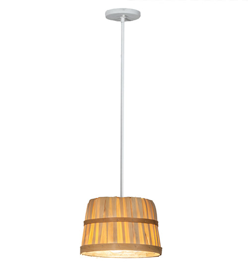 Meyda Lighting Bushel Basket 11" 3-Light White Pendant Light With Natural Wood Shade