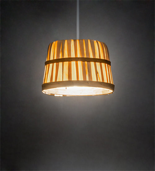 Meyda Lighting Bushel Basket 11" 3-Light White Pendant Light With Natural Wood Shade