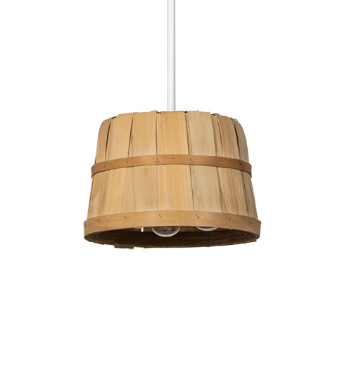 Meyda Lighting Bushel Basket 11" 3-Light White Pendant Light With Natural Wood Shade