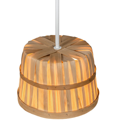 Meyda Lighting Bushel Basket 11" 3-Light White Pendant Light With Natural Wood Shade