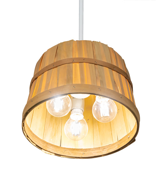 Meyda Lighting Bushel Basket 11" 3-Light White Pendant Light With Natural Wood Shade