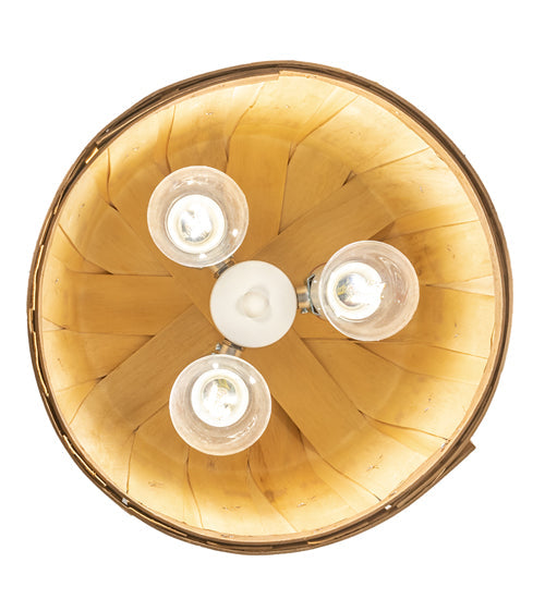 Meyda Lighting Bushel Basket 11" 3-Light White Pendant Light With Natural Wood Shade