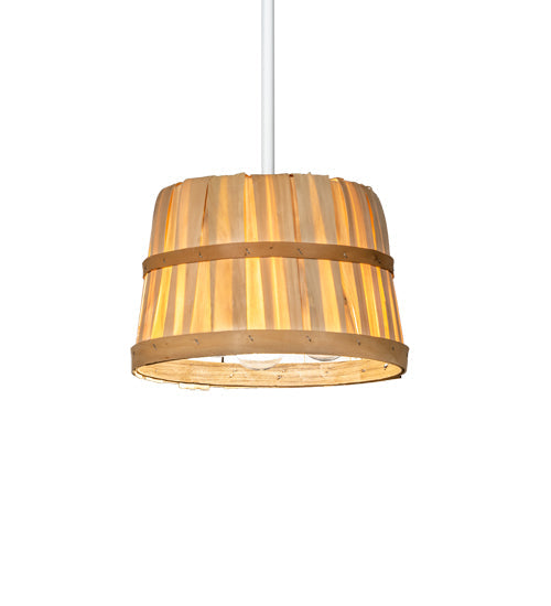 Meyda Lighting Bushel Basket 11" 3-Light White Pendant Light With Natural Wood Shade