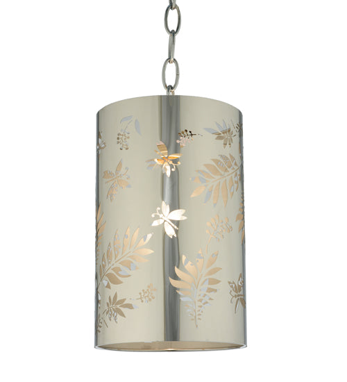 Meyda Lighting Butterflies & Ferns 6" Stainless Steel Mini Pendant Light With White and Chrome Shade