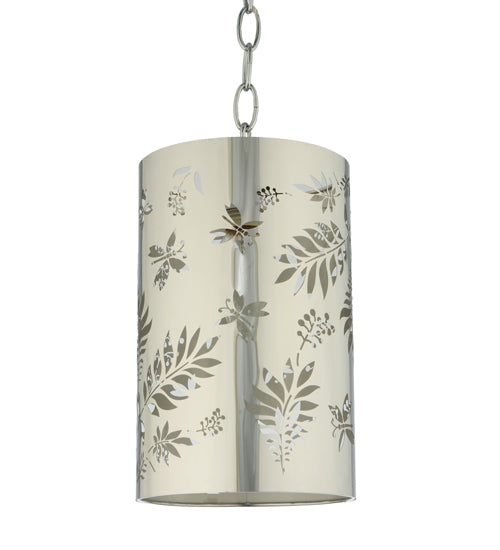 Meyda Lighting Butterflies & Ferns 6" Stainless Steel Mini Pendant Light With White and Chrome Shade