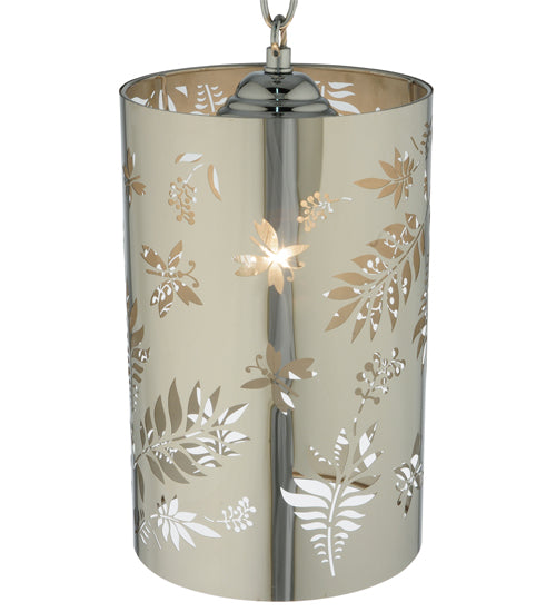 Meyda Lighting Butterflies & Ferns 6" Stainless Steel Mini Pendant Light With White and Chrome Shade