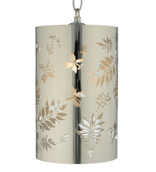 Meyda Lighting Butterflies & Ferns 6" Stainless Steel Mini Pendant Light With White and Chrome Shade