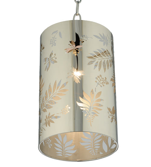 Meyda Lighting Butterflies & Ferns 6" Stainless Steel Mini Pendant Light With White and Chrome Shade