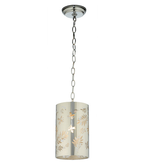 Meyda Lighting Butterflies & Ferns 6" Stainless Steel Mini Pendant Light With White and Chrome Shade