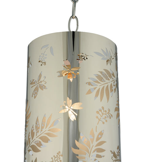 Meyda Lighting Butterflies & Ferns 6" Stainless Steel Mini Pendant Light With White and Chrome Shade
