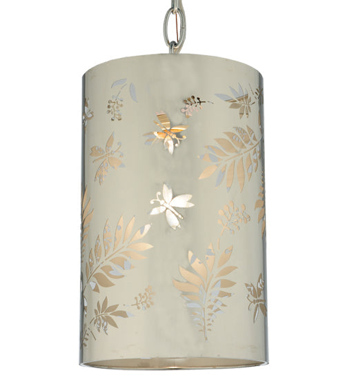 Meyda Lighting Butterflies & Ferns 6" Stainless Steel Mini Pendant Light With White and Chrome Shade