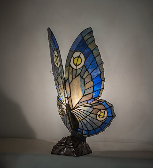 Meyda Lighting Butterfly 18" Mahogany Bronze Accent Table Lamp With Multi-Colored Stained Shade Glass