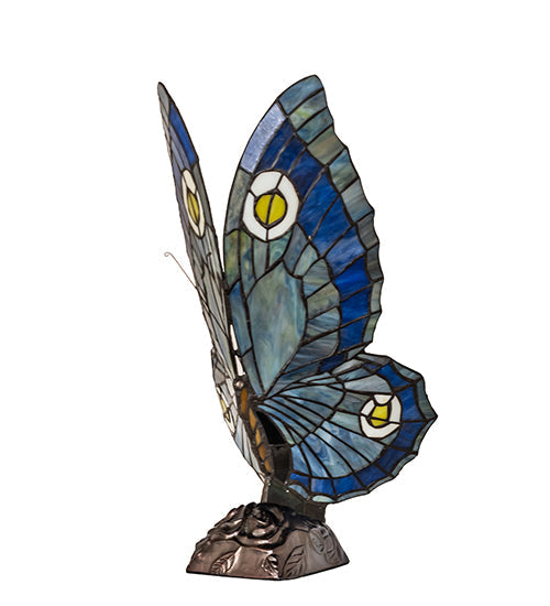 Meyda Lighting Butterfly 18" Mahogany Bronze Accent Table Lamp With Multi-Colored Stained Shade Glass