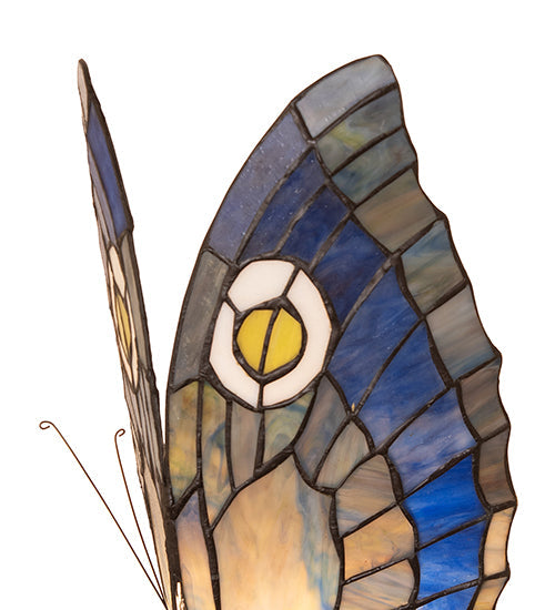 Meyda Lighting Butterfly 18" Mahogany Bronze Accent Table Lamp With Multi-Colored Stained Shade Glass