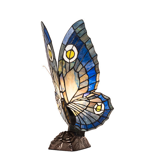 Meyda Lighting Butterfly 18" Mahogany Bronze Accent Table Lamp With Multi-Colored Stained Shade Glass