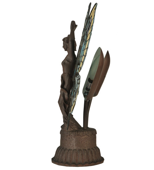 Meyda Lighting Butterfly Lady 48019 17" 2-Light Mahogany Bronze Accent Table Lamp With Multi-Colored Shade Glass