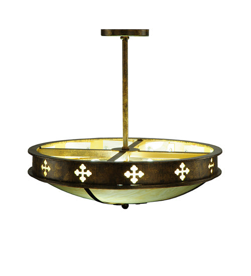 Meyda Lighting Byzantine 20" 3-Light Brushed Gold Semi-flush Mount Light With Beige Sahara Taupe Idalight Shade