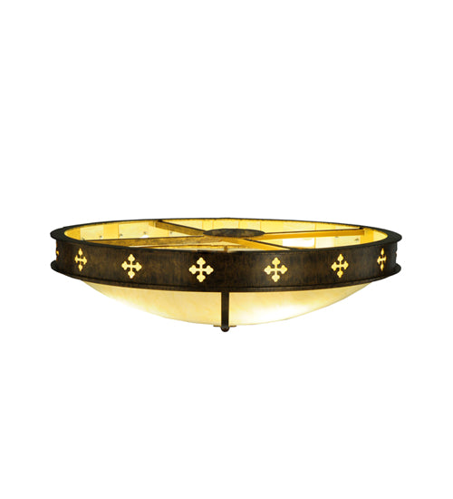 Meyda Lighting Byzantine 36" 4-Light Brushed Gold Flush Mount Light With Sahara Taupe Idalight Shade