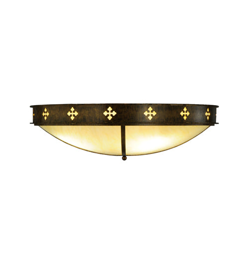 Meyda Lighting Byzantine 36" 4-Light Brushed Gold Flush Mount Light With Sahara Taupe Idalight Shade