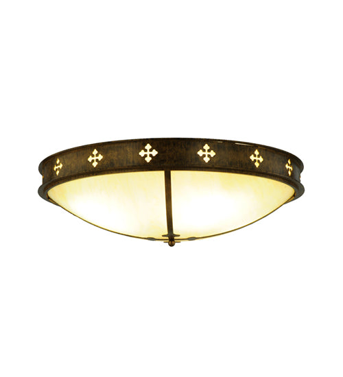 Meyda Lighting Byzantine 36" 4-Light Brushed Gold Flush Mount Light With Sahara Taupe Idalight Shade