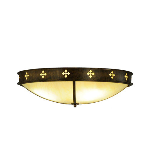 Meyda Lighting Byzantine 36" 4-Light Brushed Gold Flush Mount Light With Sahara Taupe Idalight Shade